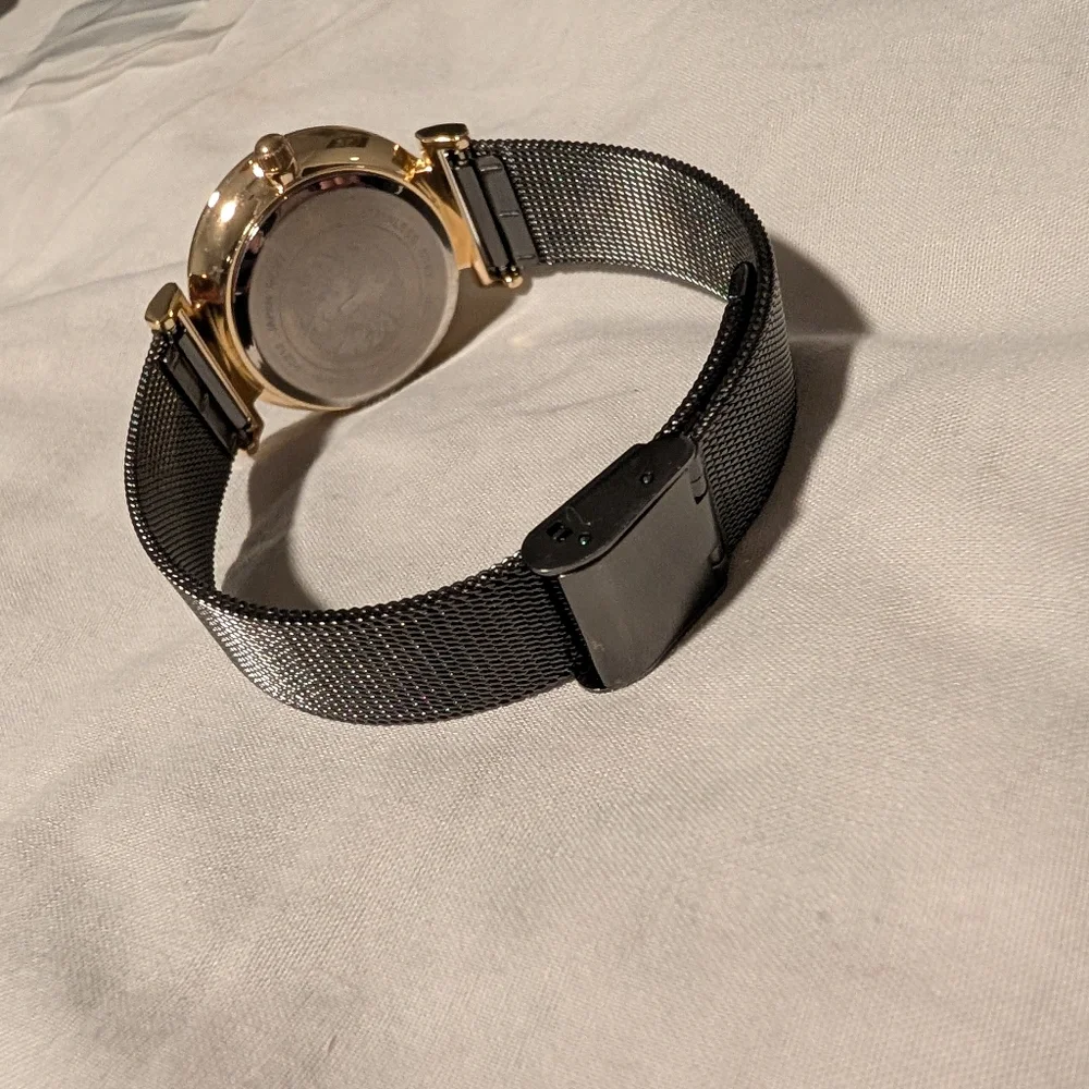 Anne Klein Gold and Black Round Dial Crystal Accent Watch